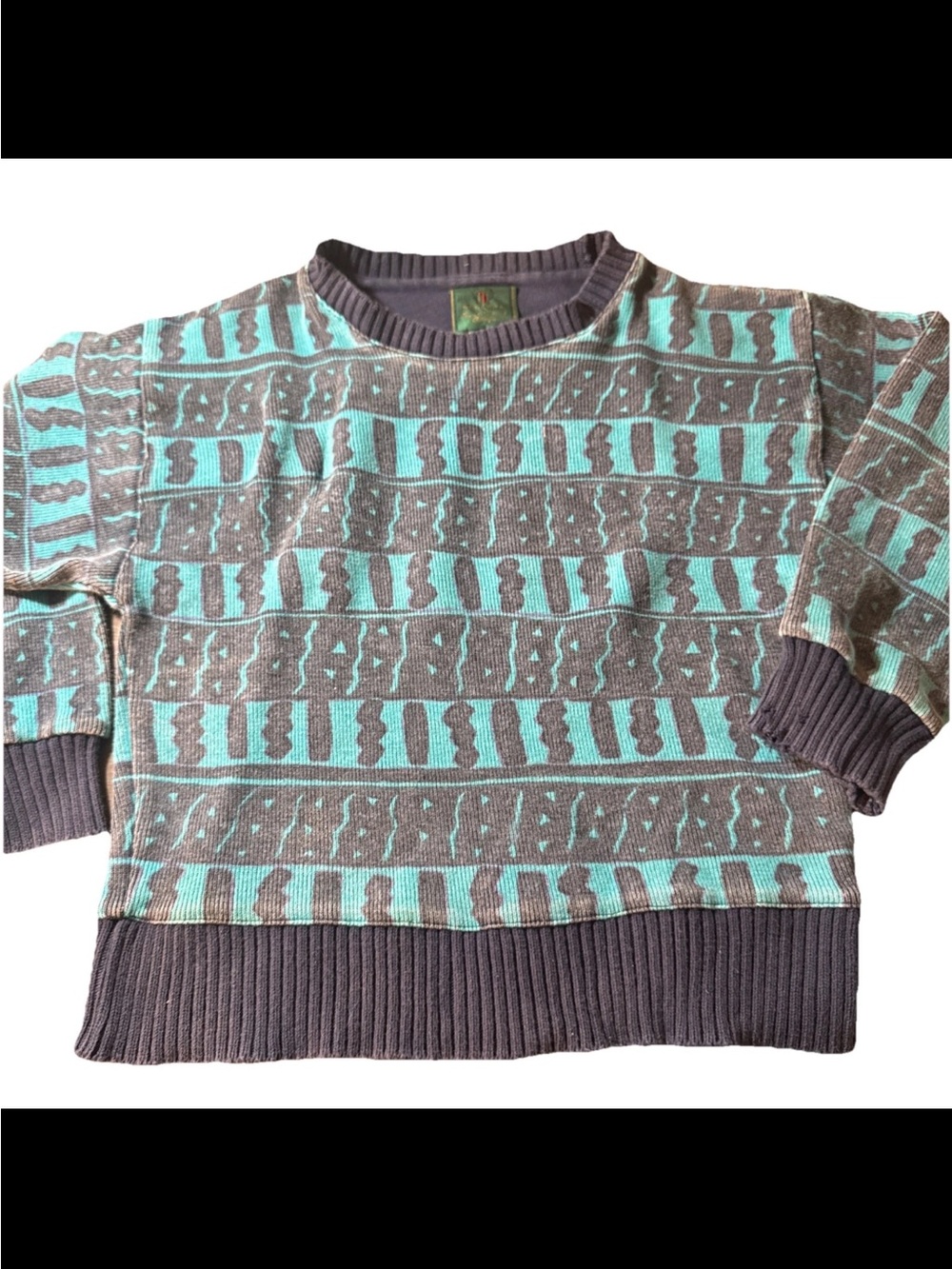 GIESSWEIN Vintage Crewneck Sweater Geometric Patterns Blue Men's. Youth Small